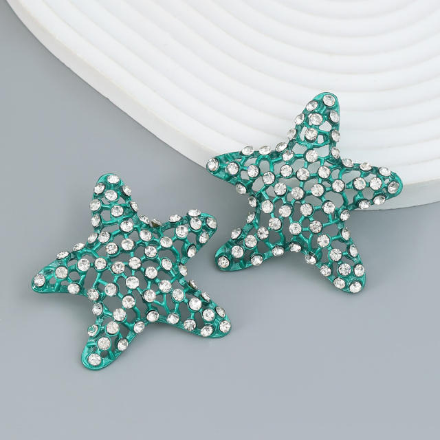 Summer hollow out green color shining starfish chunky studs earrings
