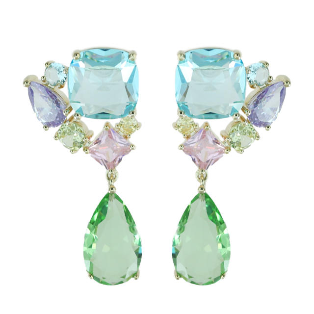 925 needle fresh green color cubic zircon drop earrings