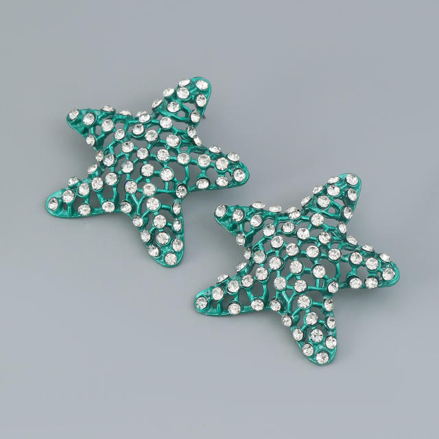 Summer hollow out green color shining starfish chunky studs earrings