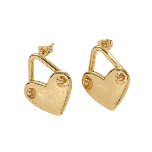 14KG chunky heart copper studs earrings