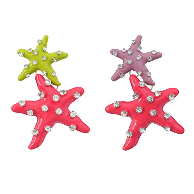 Summer ocean beach starfish enamel chunky earrings