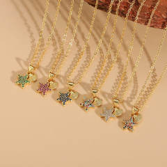 Dainty diamond starfish shell pendant copper necklace
