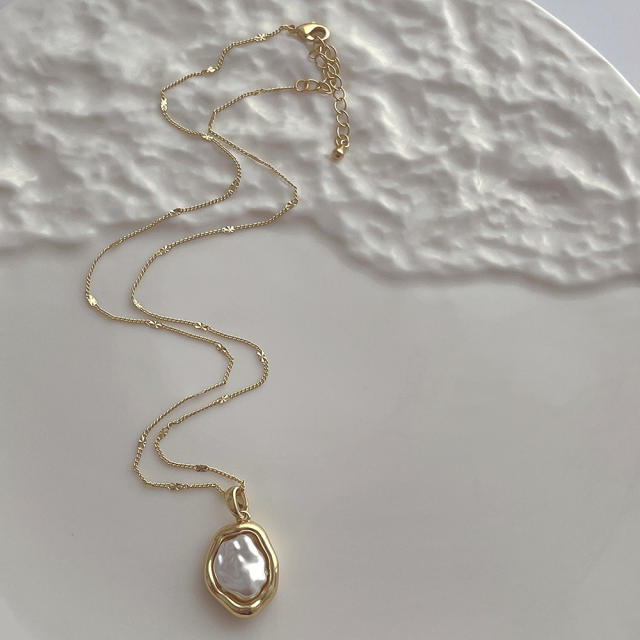 Dainty baroque pearl pendant copper necklace