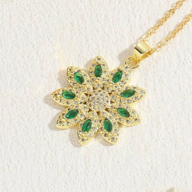 Delicate color cubic zircon diamond snowflake daisy pendant copper necklace