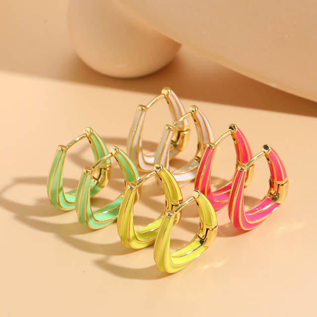 Candy color enamel geometric shape copper hoop earrings