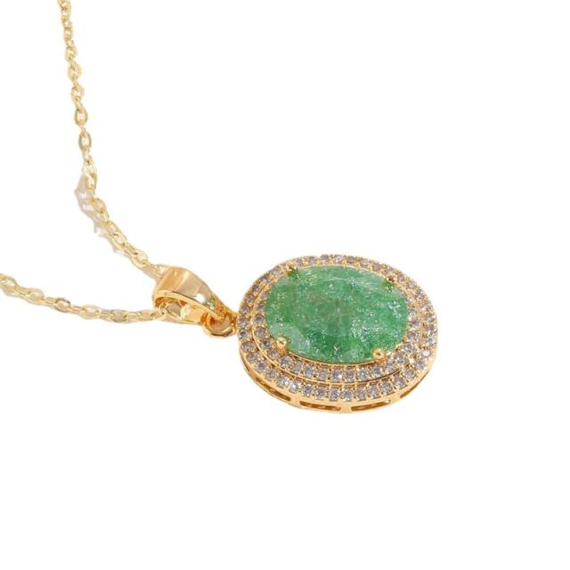14KG copper emerald teardrop oval pendant necklace