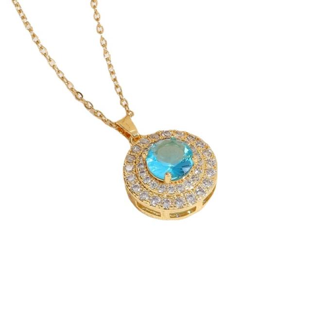 Delicate colorful cubic zircon pave setting round piece pendant necklace