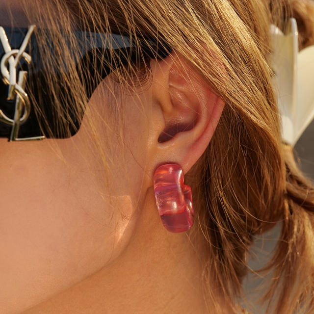 Chunky clear color resin open hoop earrings