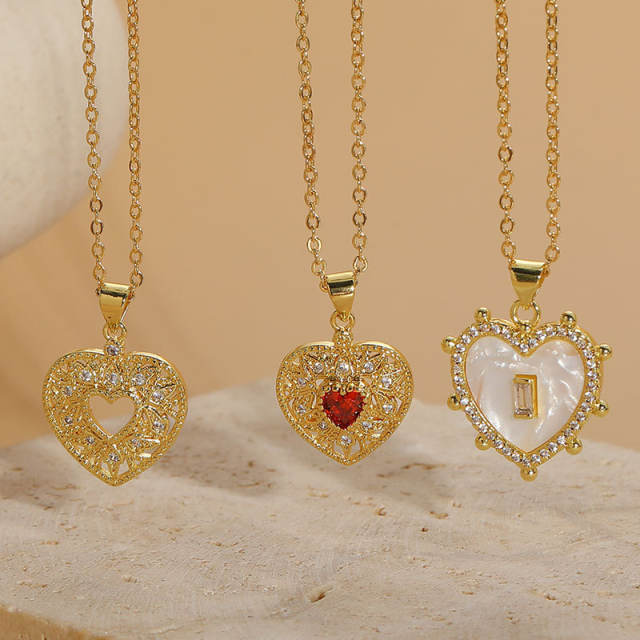 Hot heart pendant gold plated copper necklace