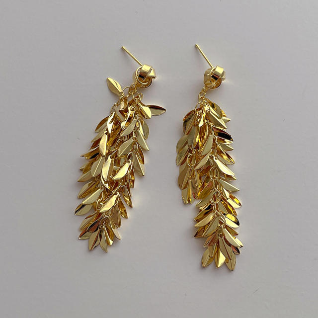 Korean fashion chunky wheat tassel copper earrings