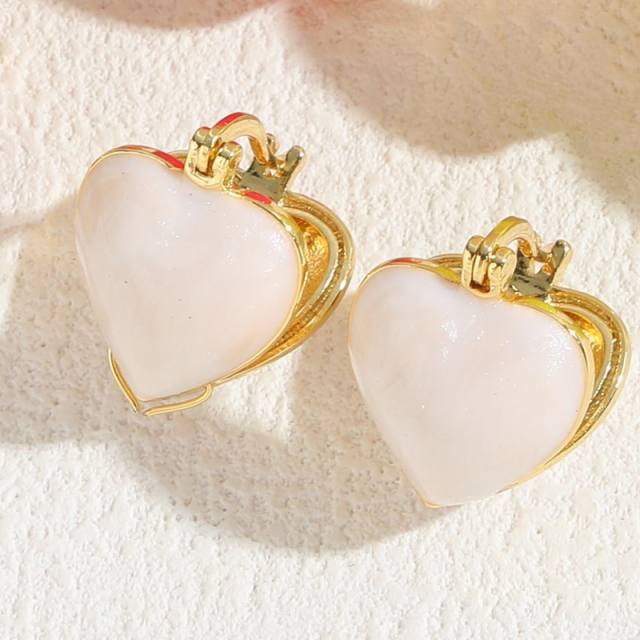 Candy color enamel heart shape copper huggie earrings