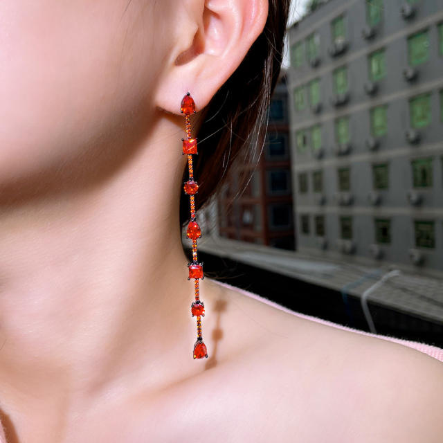 925 needle delicate color cubic zircon copper long earrings