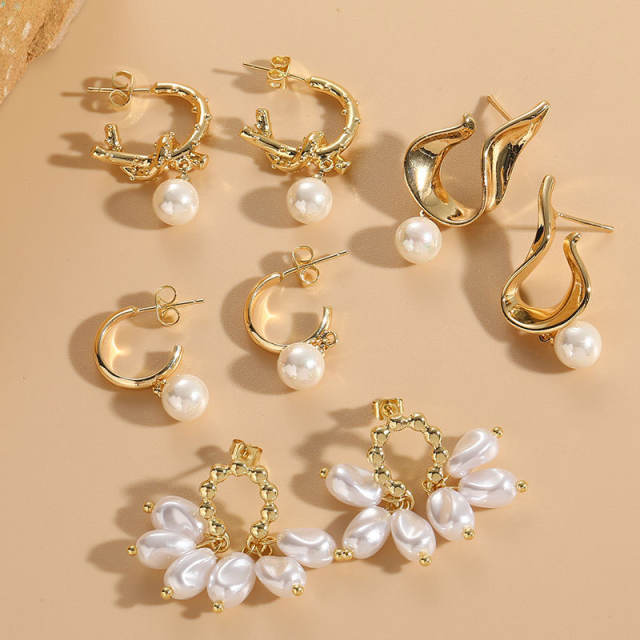 14KG elegant pearl drop copper earrings