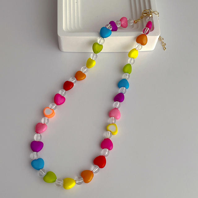 Y2K candy color heart bead necklace