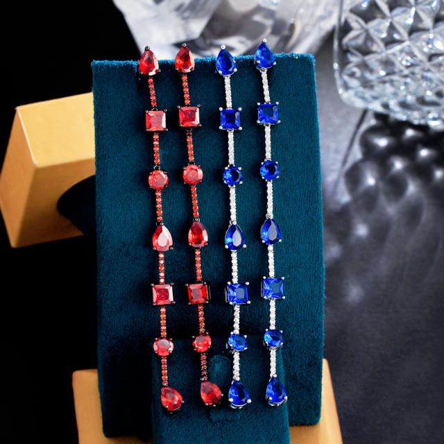 925 needle delicate color cubic zircon copper long earrings