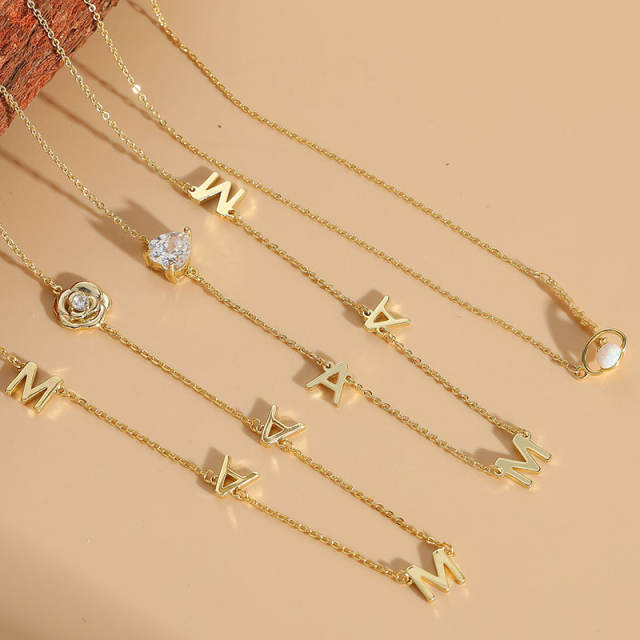 Dainty opal stone mama letter copper necklace choker