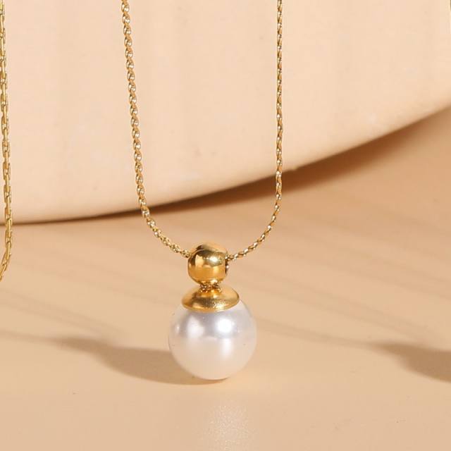 Stainless steel chain one pearl dainty necklace