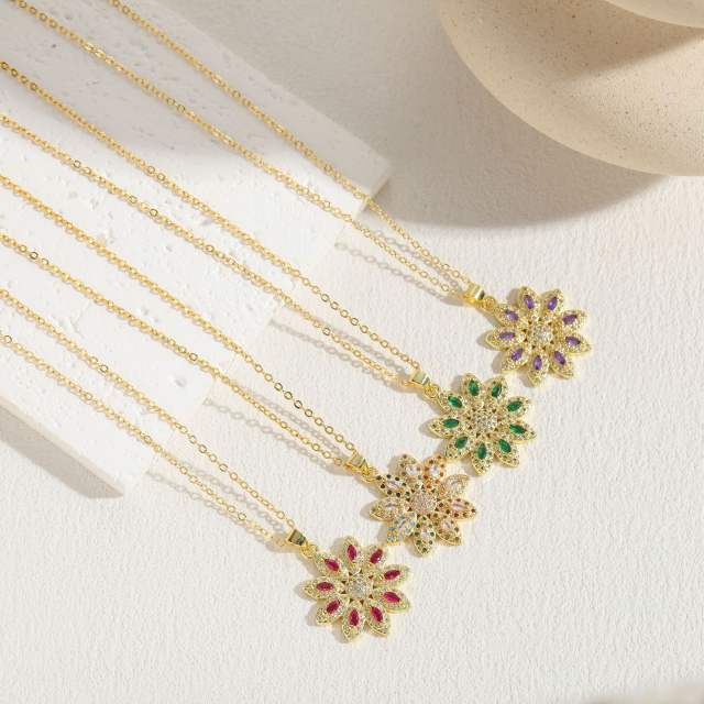 Delicate color cubic zircon diamond snowflake daisy pendant copper necklace