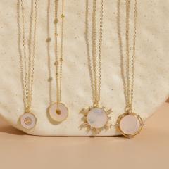 Delicate white shell cubic zircon pendant copper necklace