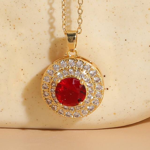 Delicate colorful cubic zircon pave setting round piece pendant necklace