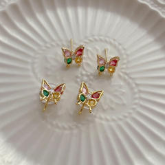 Sweet rainbow cz tiny butterfly copper studs earrings clip on earrings