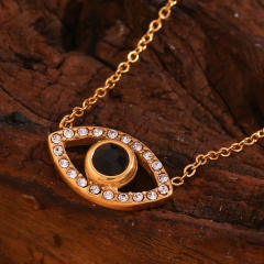 18KG diamond evil eye stainless steel dainty necklace