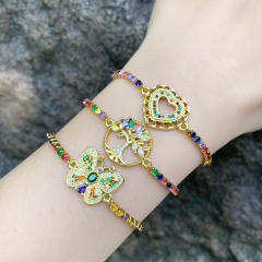 Delicate rainbow cz butterfly heart life tree copper bracelet