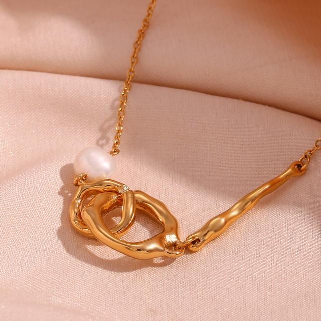 18KG asymmetric circle stainless steel necklace