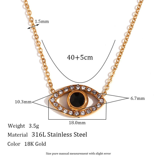 18KG diamond evil eye stainless steel dainty necklace