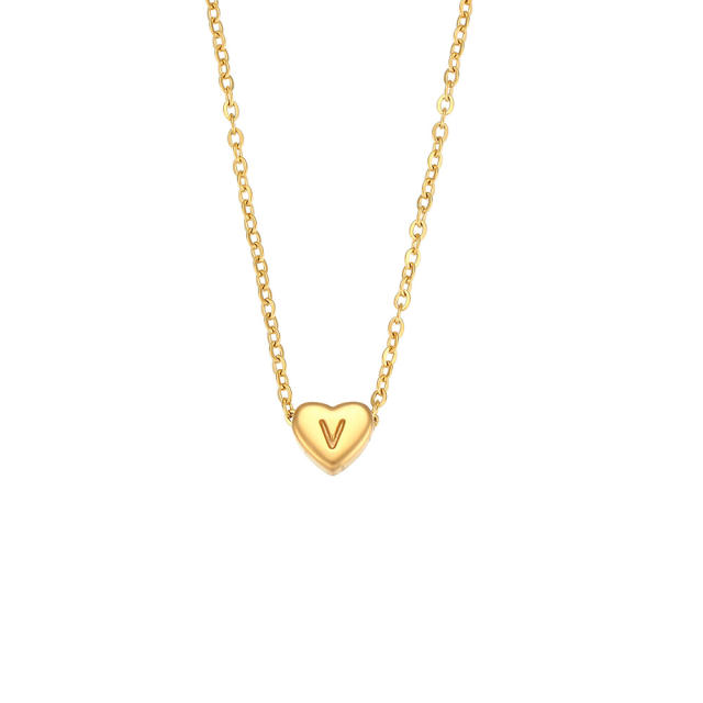 Dainty heart pendant initial letter stainless steel necklace