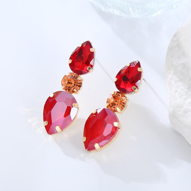 Chic teardrop color glass crystal statement studs earrings