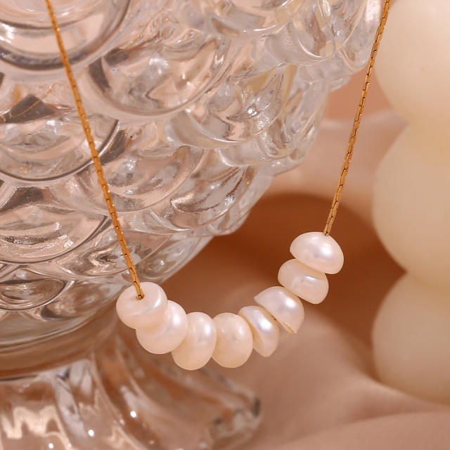 Chic water pearl bead dainty stainless steel necklace