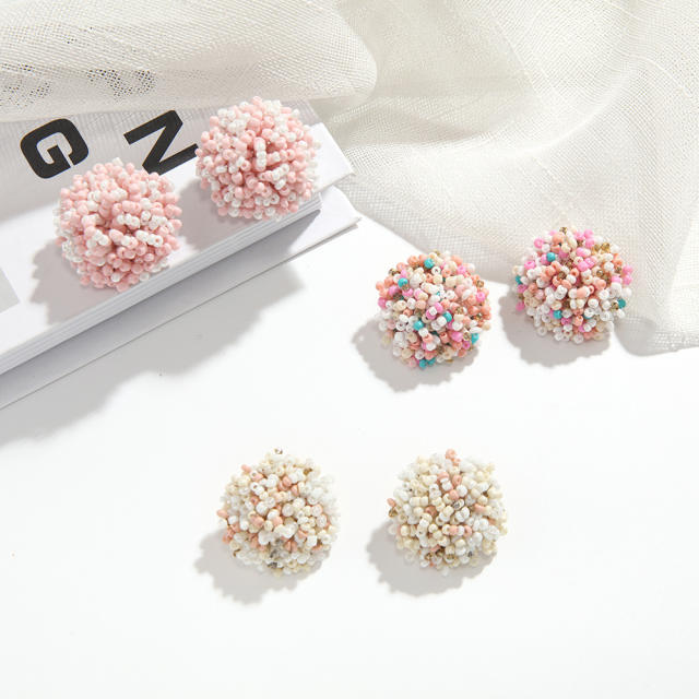 Boho colorful seed bead ball studs earrings