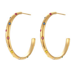18KG elegant cubic zircon diamond big hoop stainless steel earrings