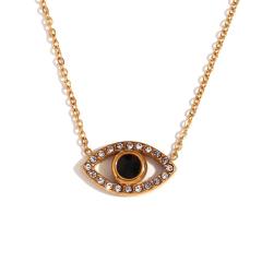 18KG diamond evil eye stainless steel dainty necklace