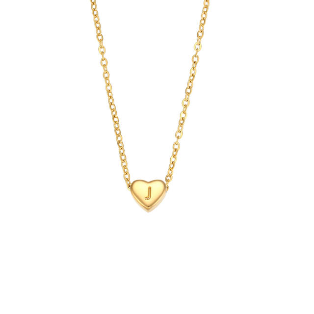 Dainty heart pendant initial letter stainless steel necklace