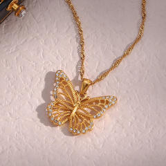 INS popular butterfly hollow pendant stainless steel necklace