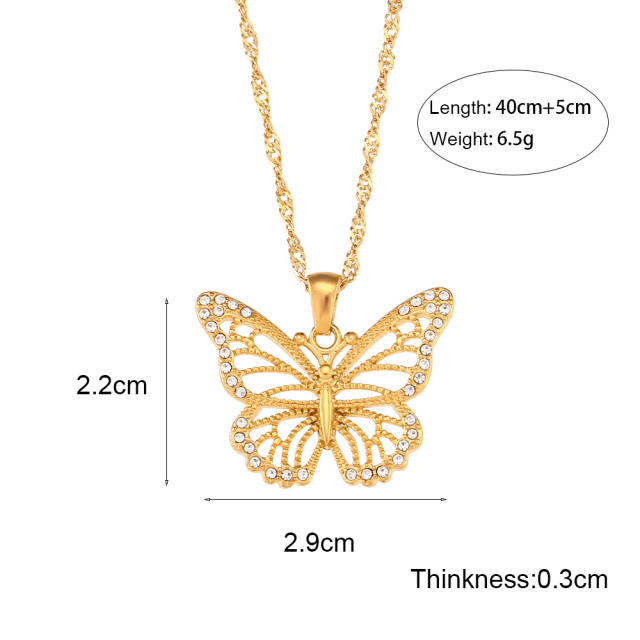 INS popular butterfly hollow pendant stainless steel necklace