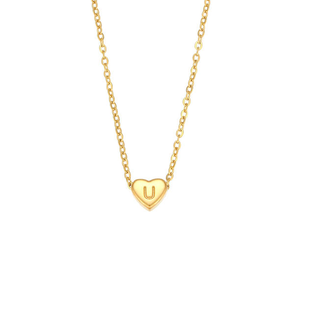 Dainty heart pendant initial letter stainless steel necklace