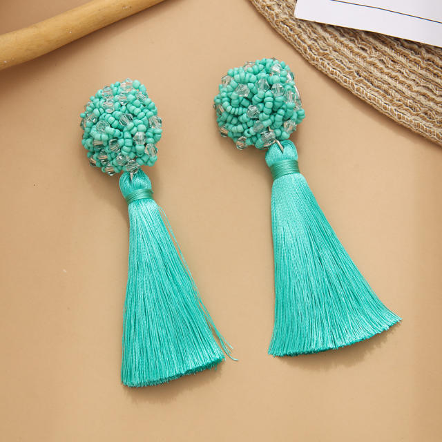 Boho seed bead rope tassel earrings