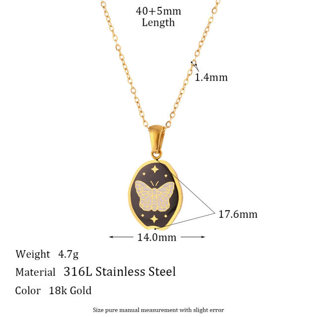 Color enamel geometric pendant stainless steel necklace