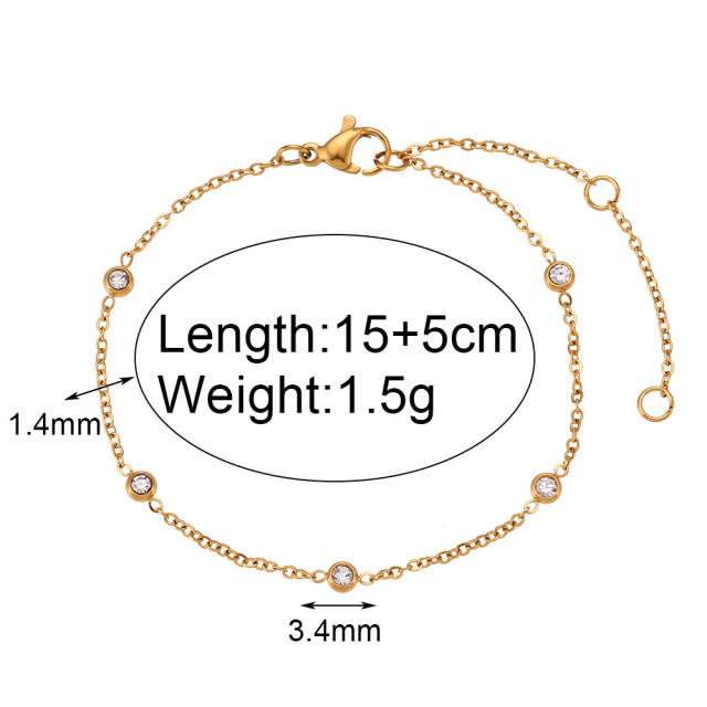 INS dainty tiny cubic zircon stainless steel necklace bracelet set