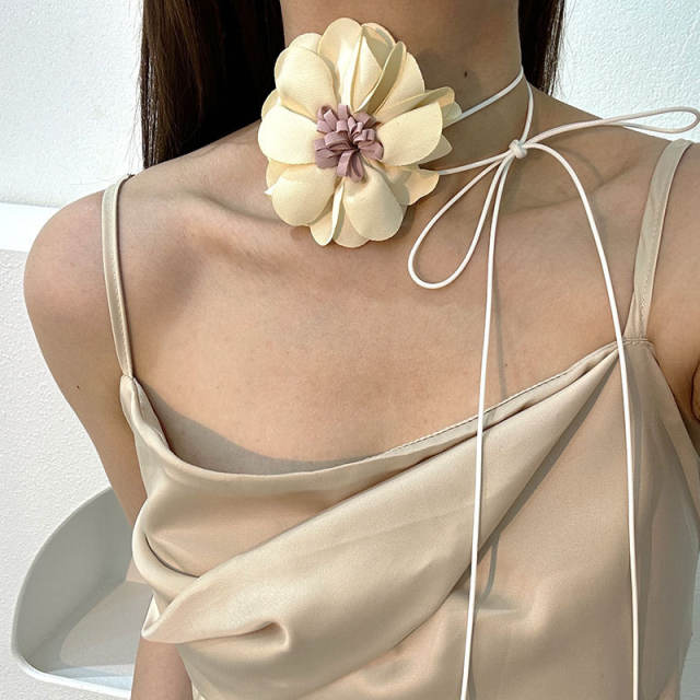 Elegant popular plain color flower wax string choker necklace