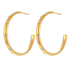 18KG elegant cubic zircon diamond big hoop stainless steel earrings