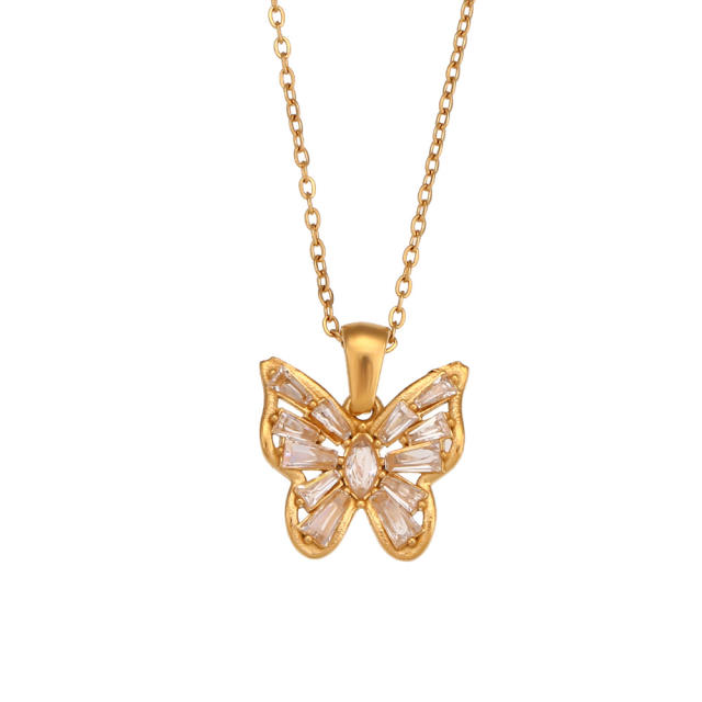 Dainty hot sale cubic zircon butterfly pendant stainless steel necklace