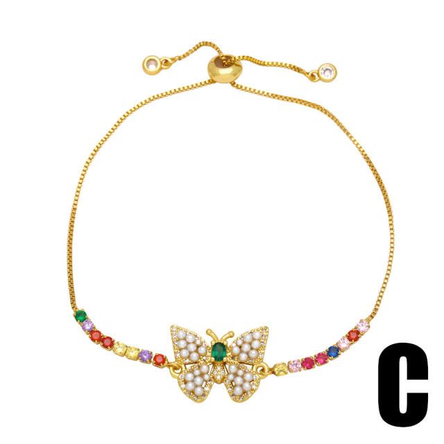 Delicate rainbow cz butterfly gold plated copper bracelet