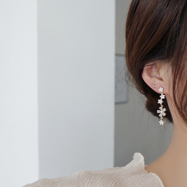 Delicate cubic zircon flower earrings