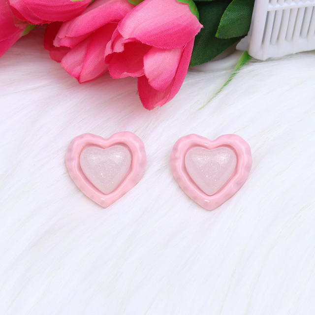 Sweet candy color heart shape acrylic studs earrings