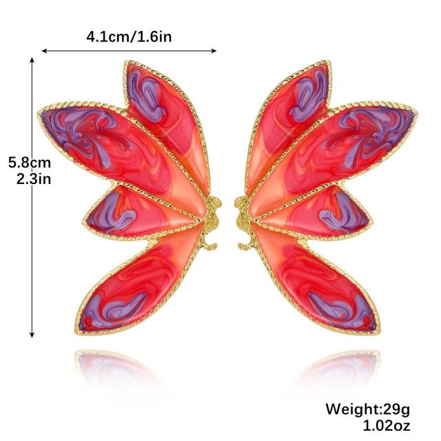 Chunky enamel butterfly metal long earrings