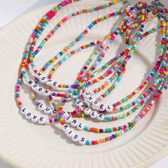 Boho colorful seed bead letter choker necklace